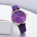 Women's quartz watch with purple leather strap and rose gold Roman numeral dial - Purple
