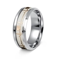 8mm silver stainless steel ring with carbon fiber inlay and rose gold heartbeat EKG pattern - Luminous