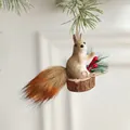 Cute foam squirrel Christmas tree pendant with pine needles and berries 13cm height - Squirrel Type A Pendant