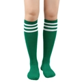 Green knee-high socks with three white stripes in academy style - One Size / Forest Green/White Stripes