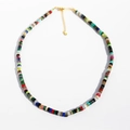 Beaded necklace with natural tiger eye and lapis lazuli stones and golden clasp - Multi-color