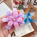 Handmade purple floral velvet brooch with faux pearl center and festive winter backdrop - Pink-Purple Fireworks Fridge Magnet / One Size