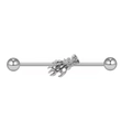 Silver industrial barbell featuring a claw design with sparkling crystal rhinestones - Silver Claw Zirconia Decor