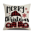 Christmas linen pillowcase with Santa hat and boots pattern and Merry Christmas text - Red Black Plaid Santa Hat Boots/22YM13-24