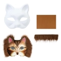 DIY cat pulp mask kit with white blank base, brown fur trim and painted animal mask - DIY Paper Pulp Mask And Accessories (Brown)