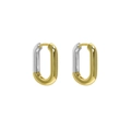 Minimalistische S925 sterling zilveren ovale oorringen met tweekleurige goud- en zilveren - 925 zilver / Zilver en 18K Goud Tweekleurige Gladde Stijl (EB162)