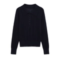 Maglione polo classico blu scuro a maniche lunghe con colletto a bottoni e polsini - S / Nero