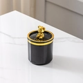 Luxury black cotton swab holder with golden bear handle on marble surface - Black with Gold Bear