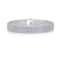 Elegant triple row moissanite tennis bracelet in silver finish with secure box clasp - 19cm / Multi Row Inlaid Style (L13556-2.0)