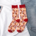 Lolita style mid-calf socks with red hearts and tennis racket patterns in pink and yellow - One Size / Red/Heart Racket