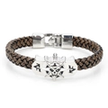 Braunes geflochtenes Seilarmband mit einem Vintage-Silber-Totenkopf-Metallverschluss - Braun-Silber