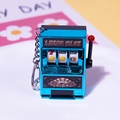 Mini slot machine keychain in metallic blue finish with Lucky Slot casino theme - Sky Blue D-ring / Minimum Order Of 5 Pieces