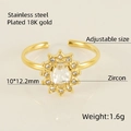 Adjustable 18K gold plated stainless steel ring with double layer zircon sunburst heart - Sunflower Style / White Zirconia