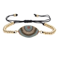 Adjustable evil eye charm bracelet with gold beads and colorful micro-set cubic zirconia - Black Braided Rope
