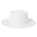 Detailed view of white woven boater hat featuring fine straw texture and flat top design - Adjustable / White