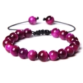 Handmade adjustable woven bracelet featuring purple cat-eye stone beads for couples - Rose Red Tiger Eye