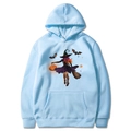 Light blue Halloween hoodie for men and women featuring witch and pumpkin graphic print - Light Blue