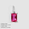 Elegant square rose pink zircon pendant in silver stainless steel for DIY jewelry - July Rose Red / Silver