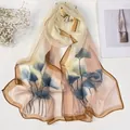 Elegant ginkgo leaf print silk scarf in champagne and pink with a sheer texture - Ginkgo Leaf Camel