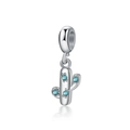 Silver cactus charm pendant with blue gemstones for DIY bracelets and necklaces - Silver Cactus / Blue Stone