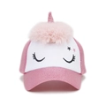 Pink glitter unicorn baseball cap for girls featuring plush pompom and embroidered stars - Hot Pink Sequin Unicorn