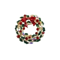 Vintage Christmas wreath brooch with green enamel leaves and red rhinestone bow detail - Bow Pine Needle Wreath