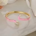Bohemian gold snake bracelet with pink enamel and sparkling white zircon accents - Pink Enamel (31228)