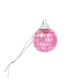 Pink disco mirror ball ornament with reflective glass tiles and silver hanging string - 3cm Ball Cap Style / Pink