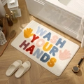 Tapis de bain rectangulaire en peluche avec texte coloré Wash Your Hands sur bois - 40x60cm / Lavez-vous les Mains - Blanc