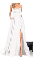 Elegant white satin evening gown with thin straps and a high slit side detail - US size 12 (L) / Tops / White