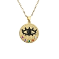 Golden Evil Eye pendant necklace featuring five colorful zircon stones on white background - Five-color Zircon Round Eye / Gold