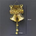 Golden Merry Christmas reindeer wall hanging with bells and bow decoration, 34cm height - Gold Audible Bell