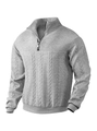 Dark grey cable knit quarter-zip pullover with textured sleeves and ribbed cuffs - S / Gray