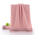 Pink cotton face towel with decorative grey and white striped borders for bathroom - Staggered Stripe Pink / 34*74cm