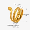 Anillo minimalista de serpiente en acero inoxidable dorado con detalles de escamas - Dorado