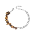 Bracelet chaîne cubaine en acier doré avec pierres naturelles d'oeil de tigre brunes - Oeil de Tigre Jaune Argent