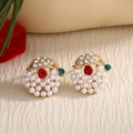 Christmas Santa Claus stud earrings with gold finish and colorful rhinestones - Pearl Santa Claus (EAR0027)