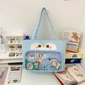 Cute light blue ita bag with transparent window and penguin embroidery for anime fans - Summer Canvas Version / Blue