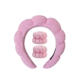 Pink fluffy terry cloth headband and wristband set for washing face and makeup - Pink Headband 1 Wristband 2 (one Elastic Band)