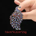 Elegant gold peacock brooch with blue and purple rhinestones, 7.6cm size for coats - YNCP6593 Peacock / 7.6cm*4.2cm / Blue Purple