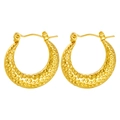 Golden hammer-textured stainless steel hoop earrings with high-shine metallic finish - Irregular Hammered Hoop