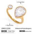 Waterproof gold stainless steel ring with pear-shaped zircon and open band design - Pear and Round Gemstone Style (JDR0112206)