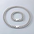 Silver Cuban link chain necklace and bracelet set with unique square cast clasp - Style C (Plug-in Box Clasp) / Width 9mm/Bracelet 21cm / Steel