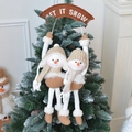 Christmas snowman plush ornaments on tree with Let It Snow banner for holiday decoration - Beige Letter LET IT SNOW Double Snowman Hanging
