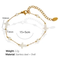Minimalist 18k gold-plated stainless steel bracelet with shell cross and white bead charms - White Shell Cross Gold Bracelet (SL69 White Shell Gold Bracelet)