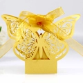 Scatola per bomboniere a farfalla dorata tagliata al laser con nastro di seta elegante - Oro