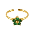 Bague ouverte dorée ajustable ornée d'une fleur de zircone verte au design élégant - Ouvert Réglable / Fleur Verte