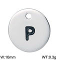 Polished silver stainless steel alphabet P round pendant charm width 10mm 0.3g weight - Letter P