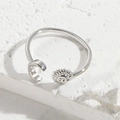 Silver sun and moon open ring featuring a cute smiling sun and crescent moon design - Sun and Moon Style - Platinum Plated / Silver