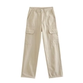 Classic beige straight-leg cargo pants with side pockets and waist loops on white background - Off White